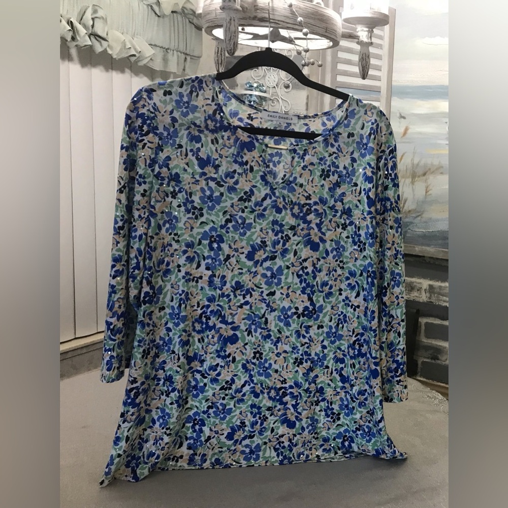 Blue Floral Bling Top